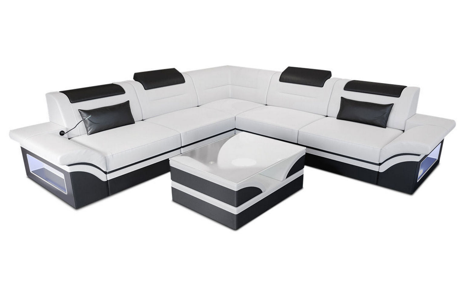 Mini Ecksofa Brianza aus Leder Weiß-Schwarz