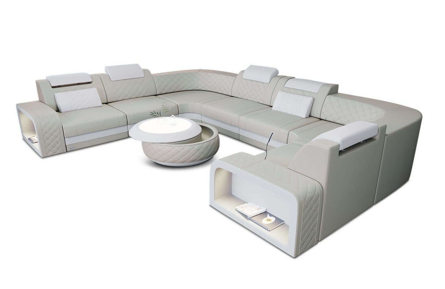 Mini Sofa Foggia aus Leder beige-weiß