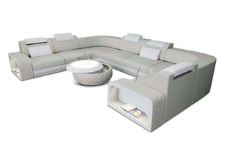 Leder-Wohnlandschaft Foggia – Modern und Komfortabel in Kunstleder und der Farbe Beige und Weiß - Ausrichtung links