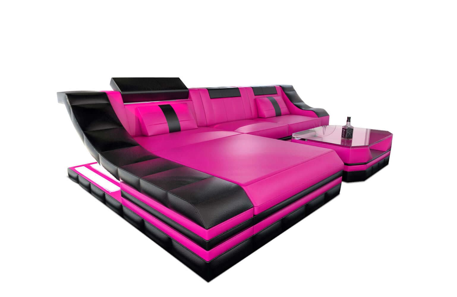 Mini Couch Turino L Form in Leder pink-schwarz