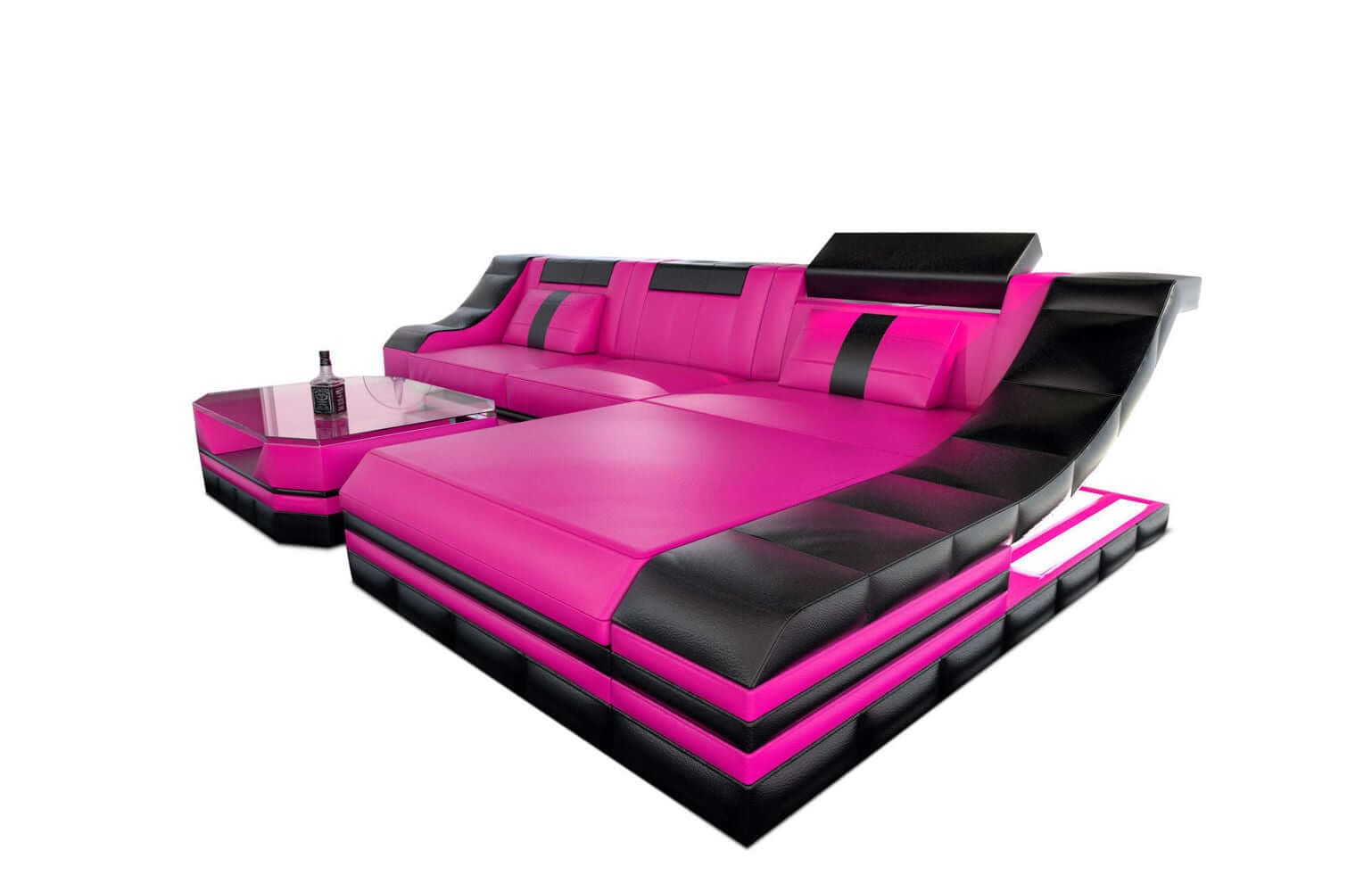 Mini Couch Turino L Form in Leder pink-schwarz