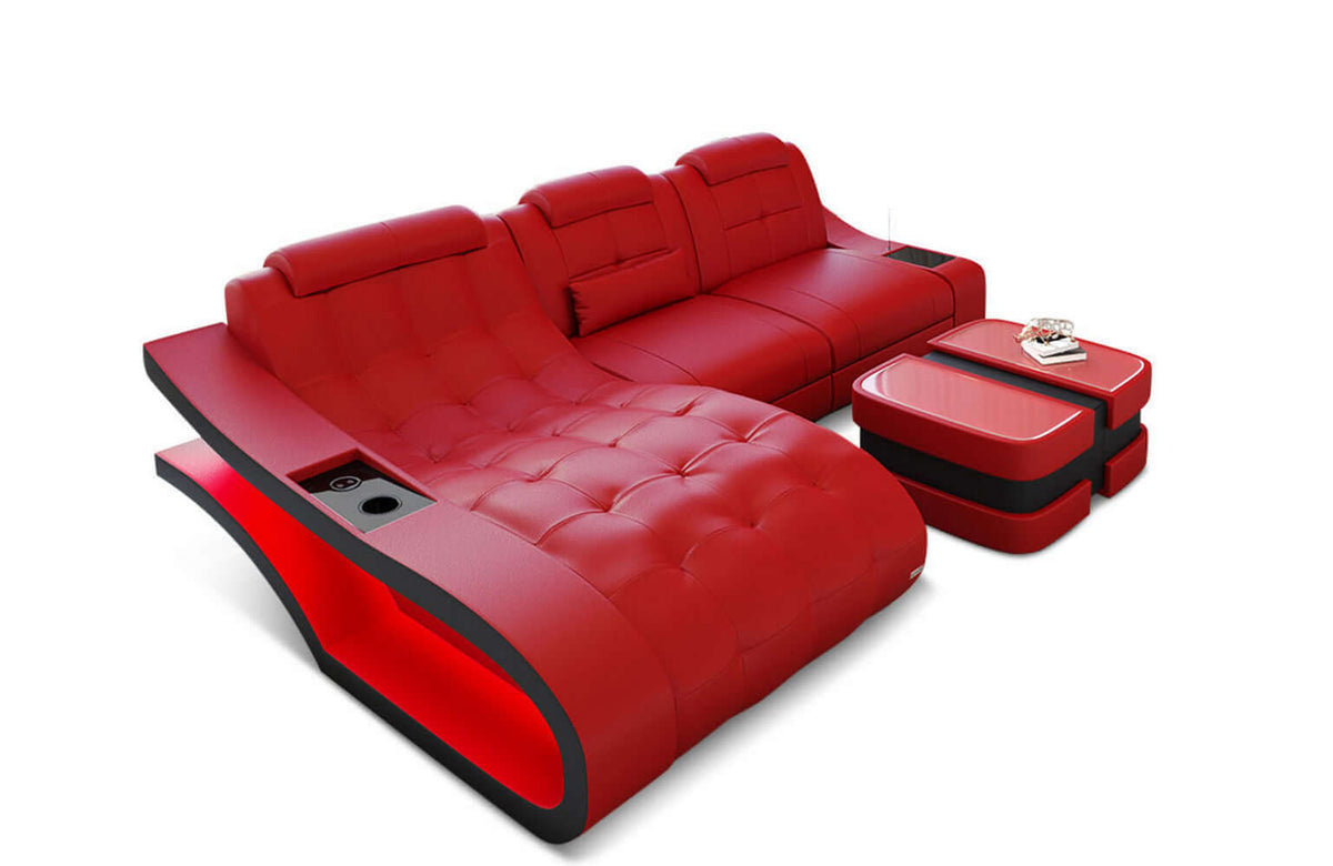 Mini Ecksofa Elegante L-Form in Leder Rot-Schwarz