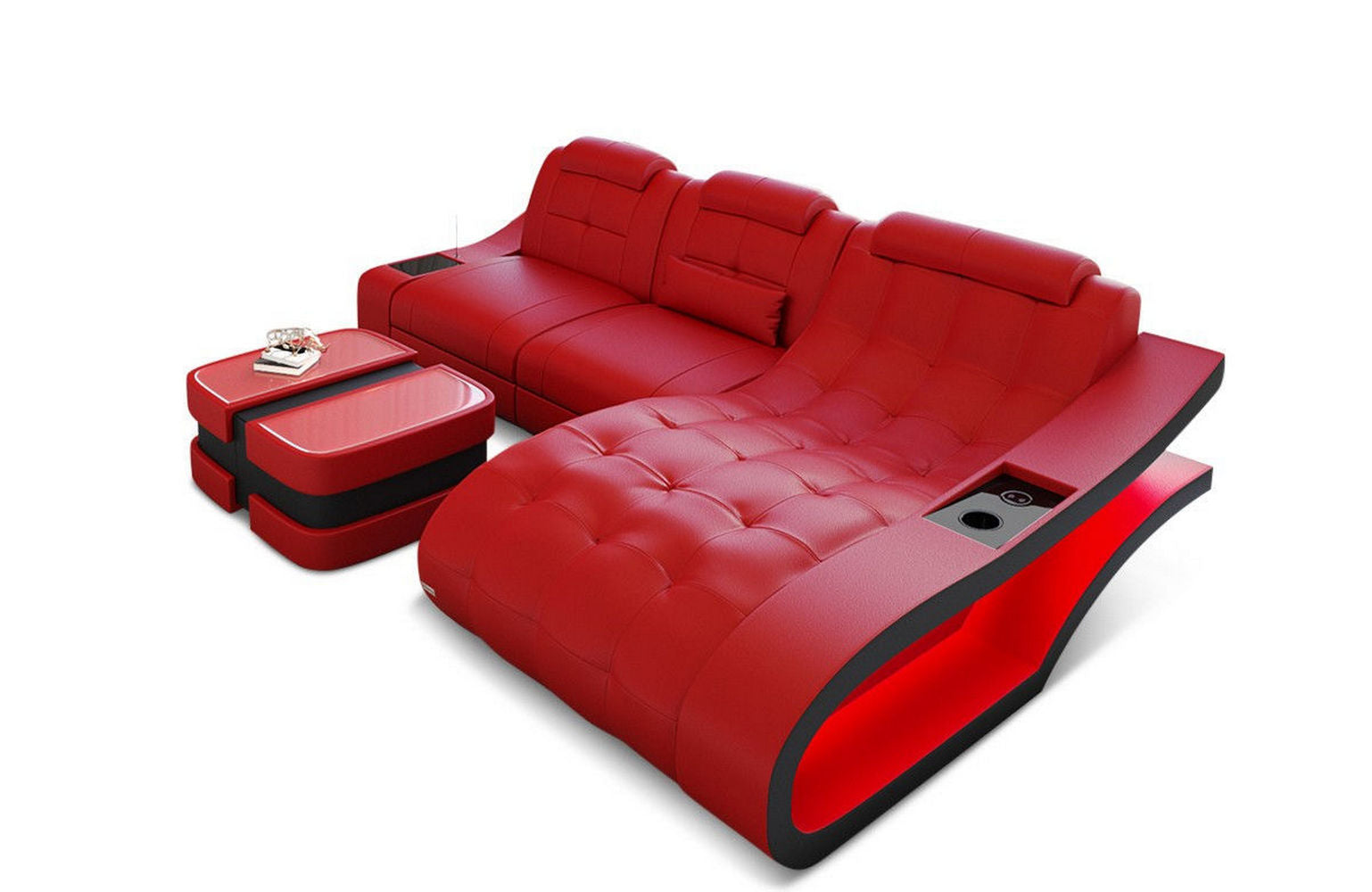 Ecksofa Elegante – Leder & Komfort rot-schwarz