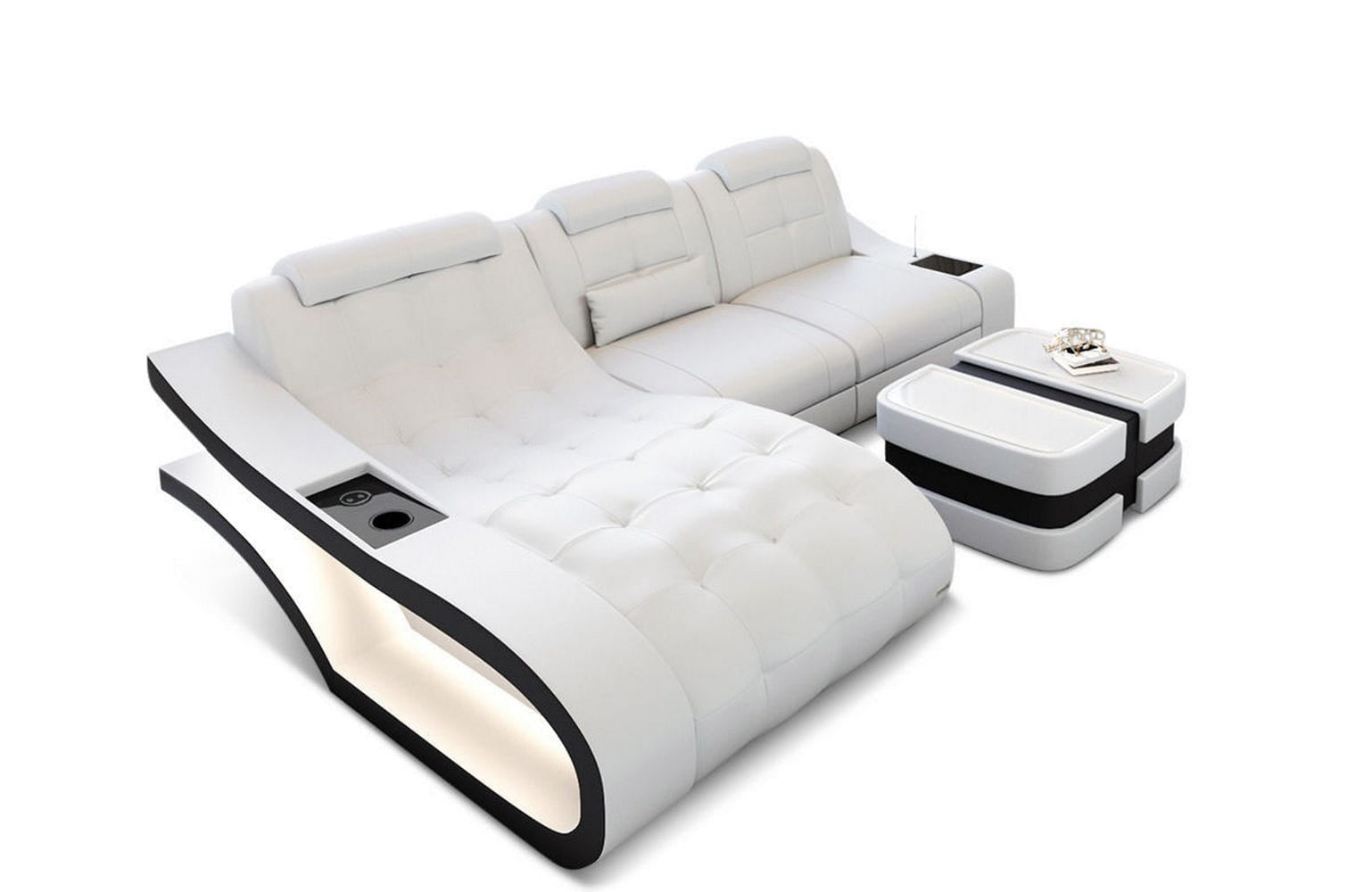 Ecksofa Elegante – Leder & Komfort weiß-schwarz