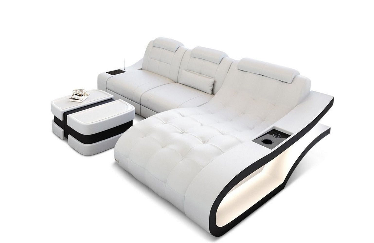 Ecksofa Elegante – Leder & Komfort weiß-schwarz