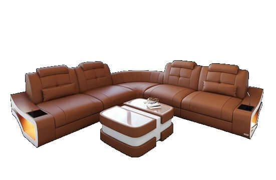 Mini Ecksofa Elena L-Form in Leder Hellbraun-Weiss
