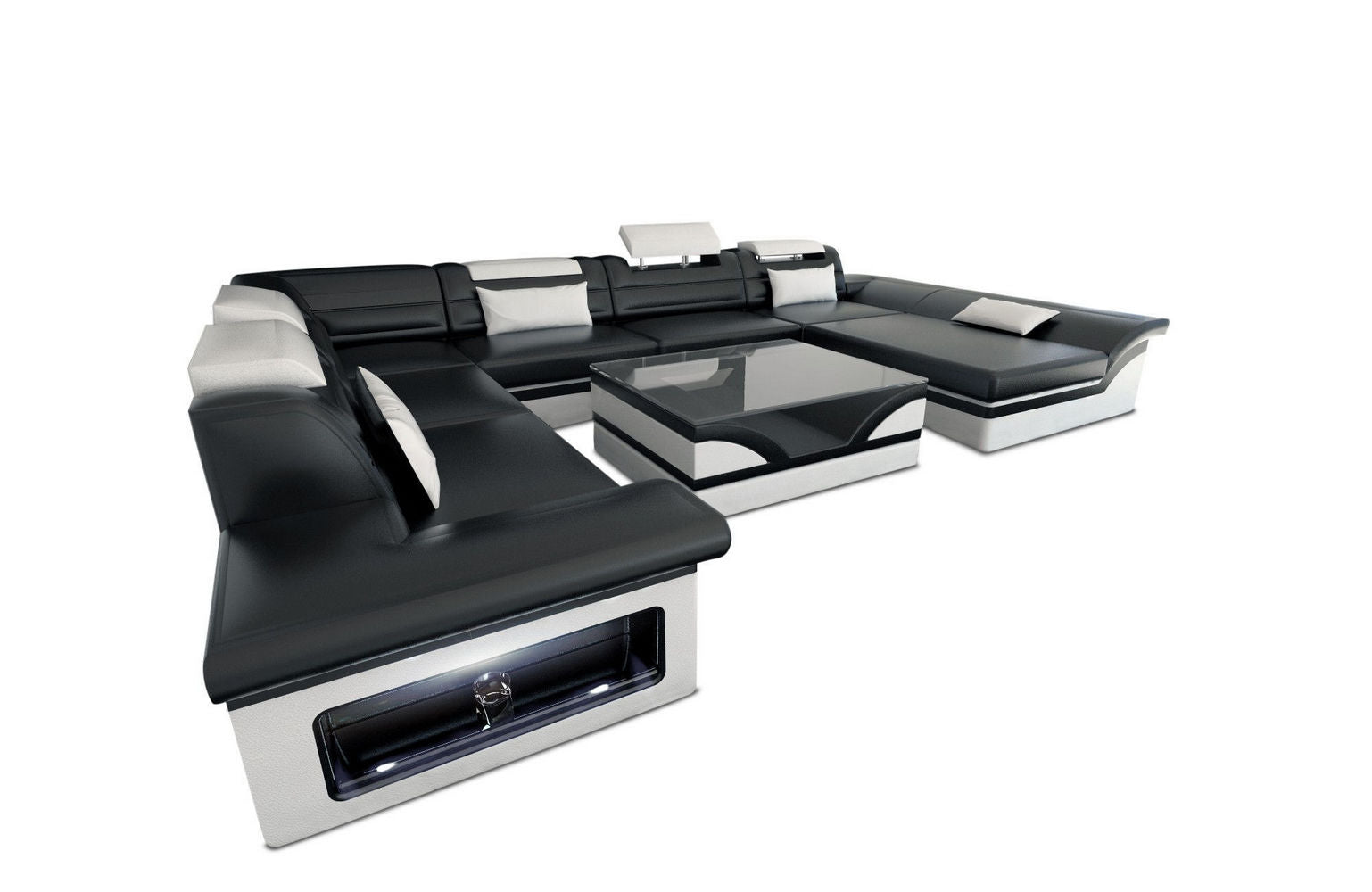 Wohnlandschaft Enzo XXL Ledersofa schwarz-weiß