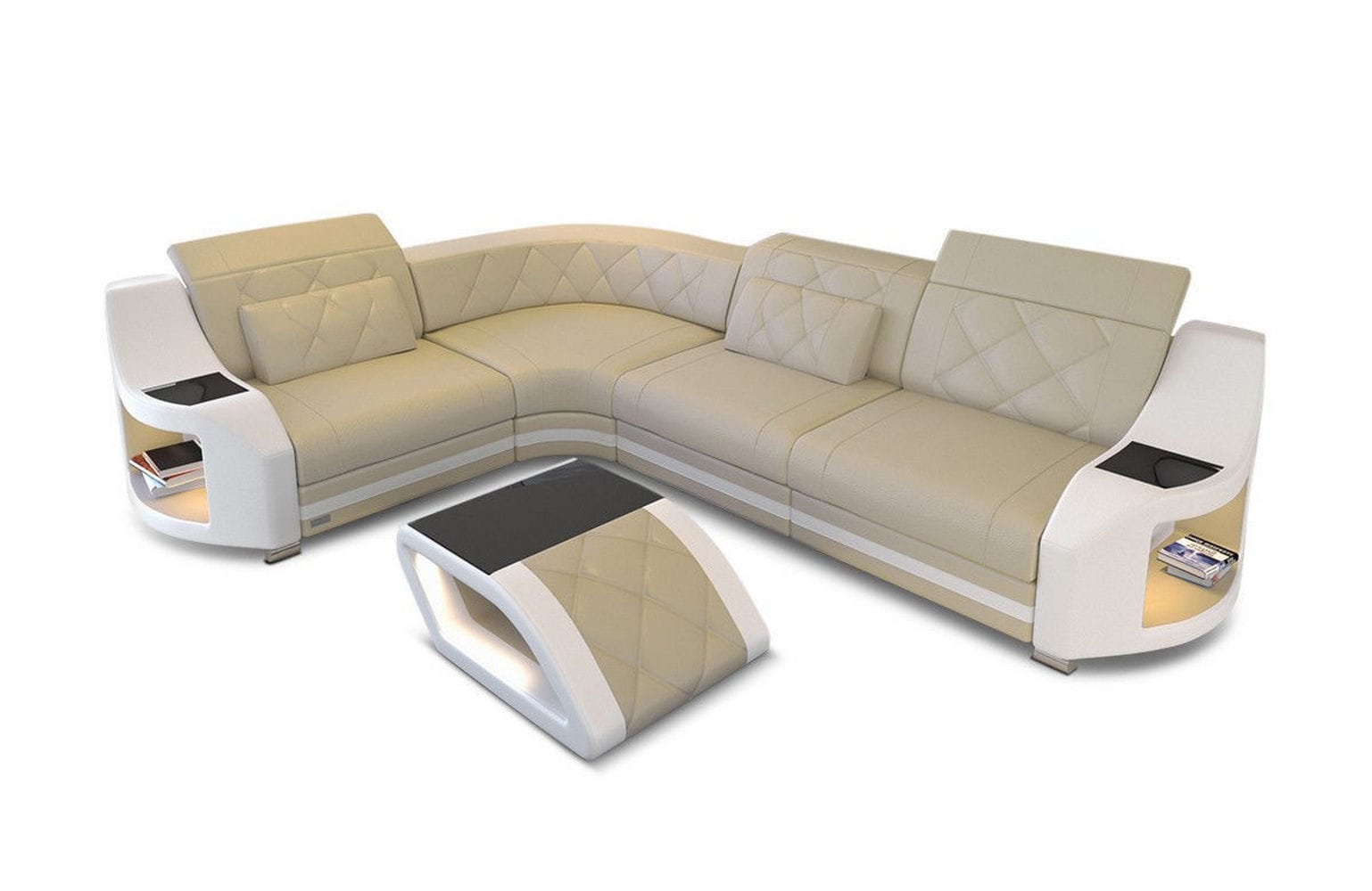 Leder Ecksofa Genua – Komfort und Stil beige-weiß