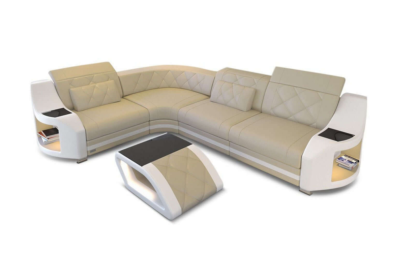 Mini Leder Ecksofa Genua – Stilvoll und Komfortabel Beige-Weiß