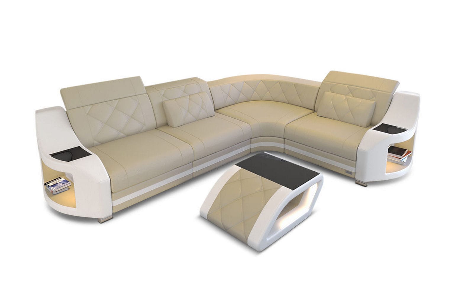Leder Ecksofa Genua – Komfort und Stil beige-weiß