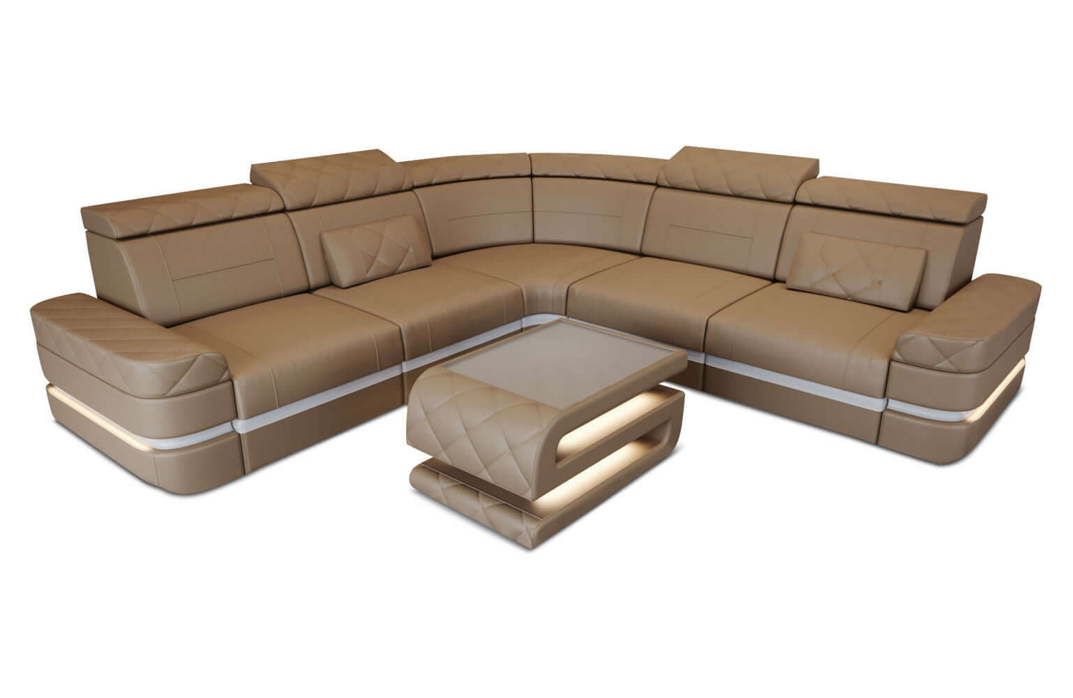 Mini Ecksofa Positano – Leder Sofa für dein Heim Sandbeige-Weiß