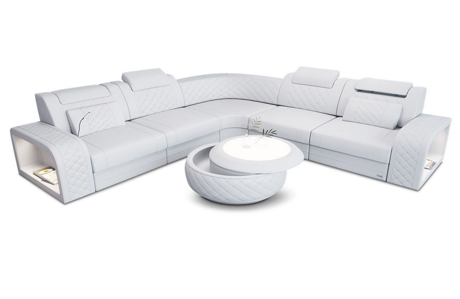 Ecksofa Foggia – Komfortabel in Leder in Kunstleder und der Farbe Weiß