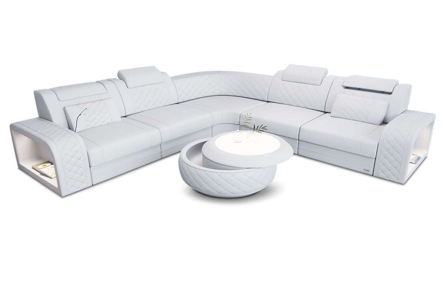 Mini Ecksofa Foggia Leder Weiß
