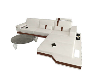 Mini Messana Ecksofa L-Form – Modern & Bequem in Kunstleder und der Farbe Weiß und Dunkelbraun - Ausrichtung rechts