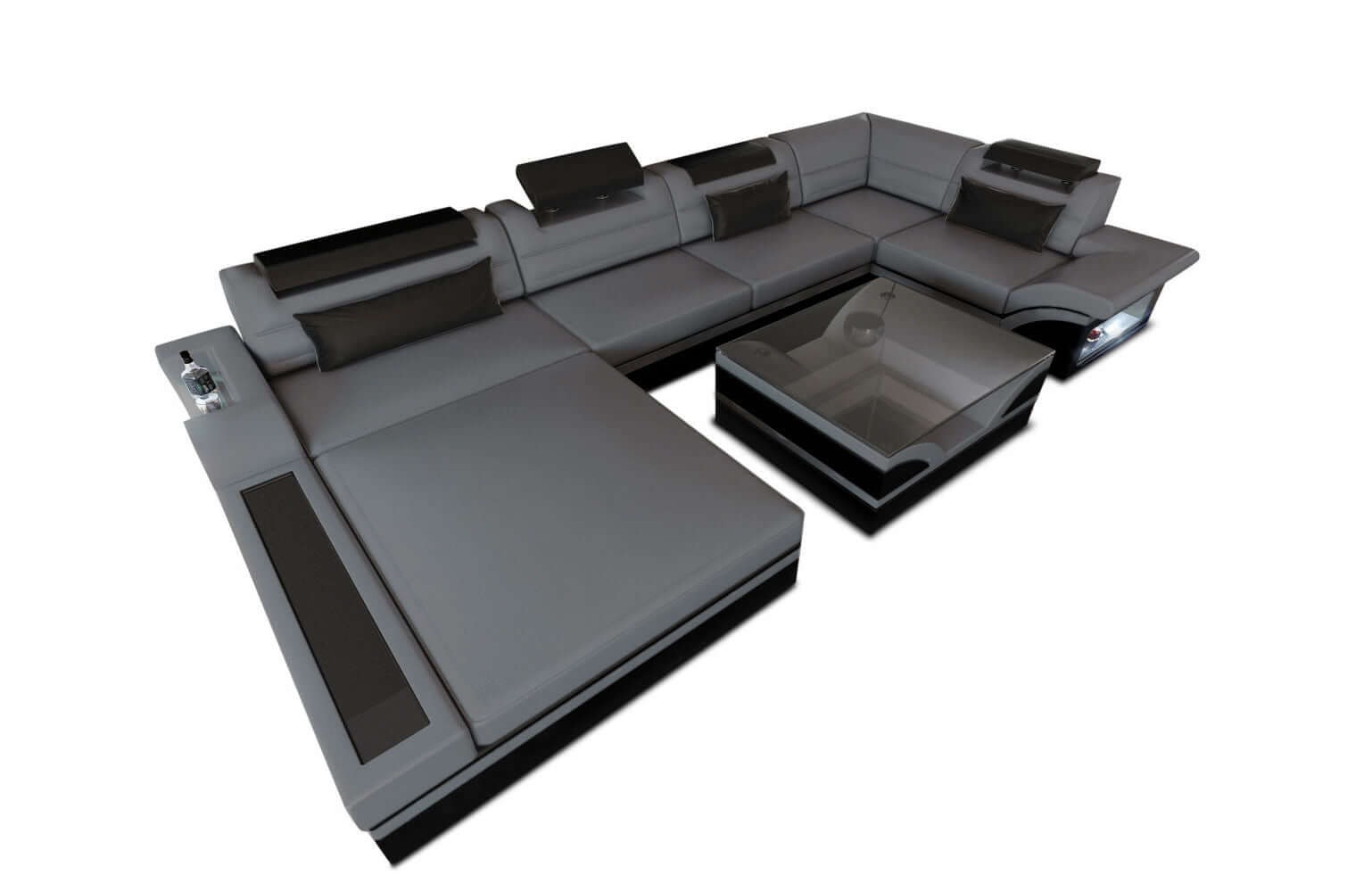 Mini Sofa Mezzo U-Form in Leder Grau-Schwarz