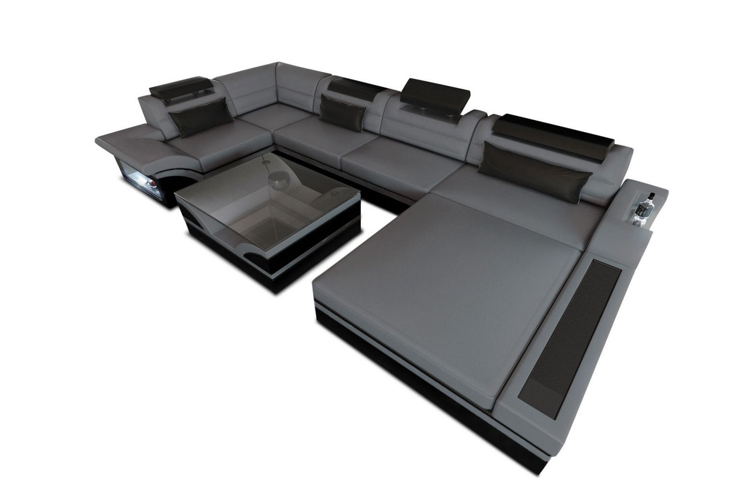 Luxus Wohnlandschaft Mezzo mit LED grau-schwarz