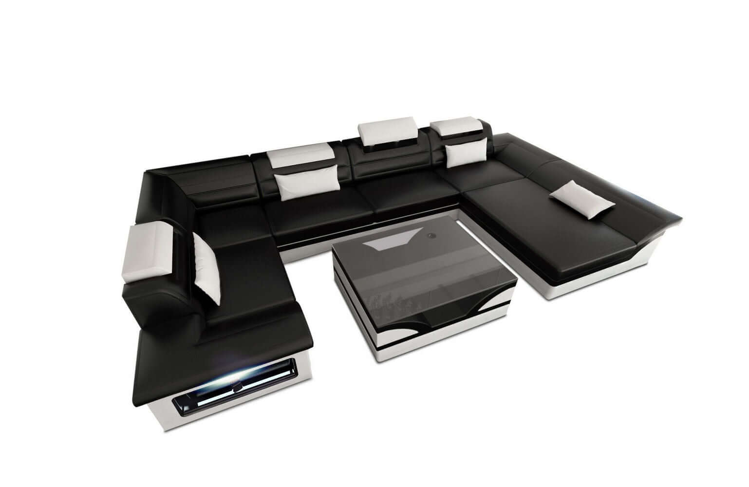 Mini Sofa Enzo U-Form in Leder Schwarz-Weiß