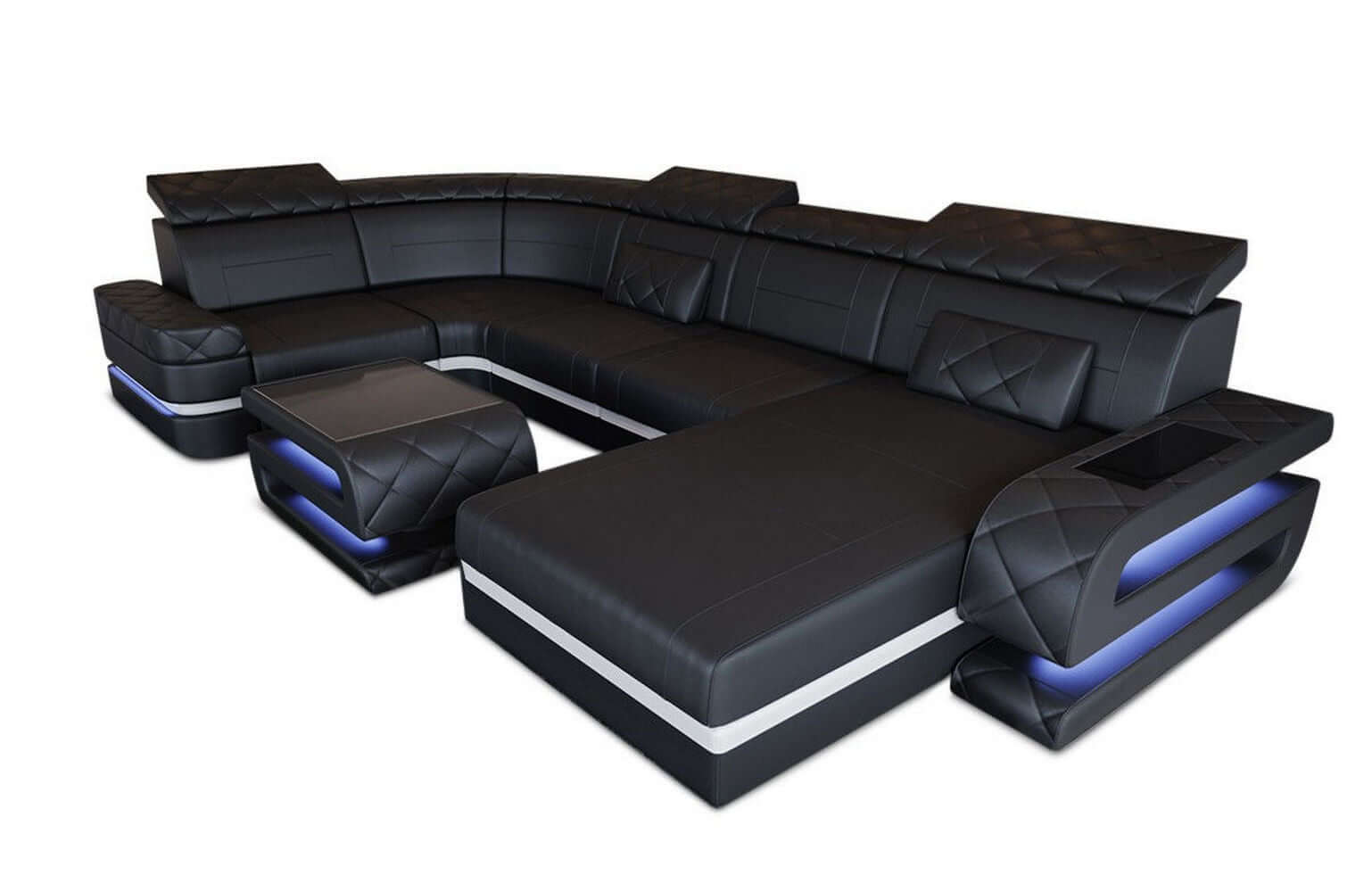 Mini Sofa Bologna U-Form in Leder Schwarz-Weiß