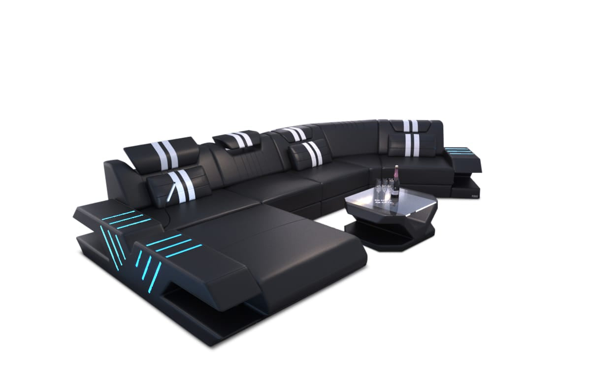 Leder Couch Venedig C-Form – Komfort & Stil schwarz-weiß