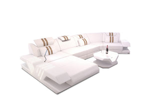 Leder Couch Venedig C-Form – Komfort und Stil in Weiß und Sandbeige aus Kunstleder mit Ottomane Links für Wohnzimmer
