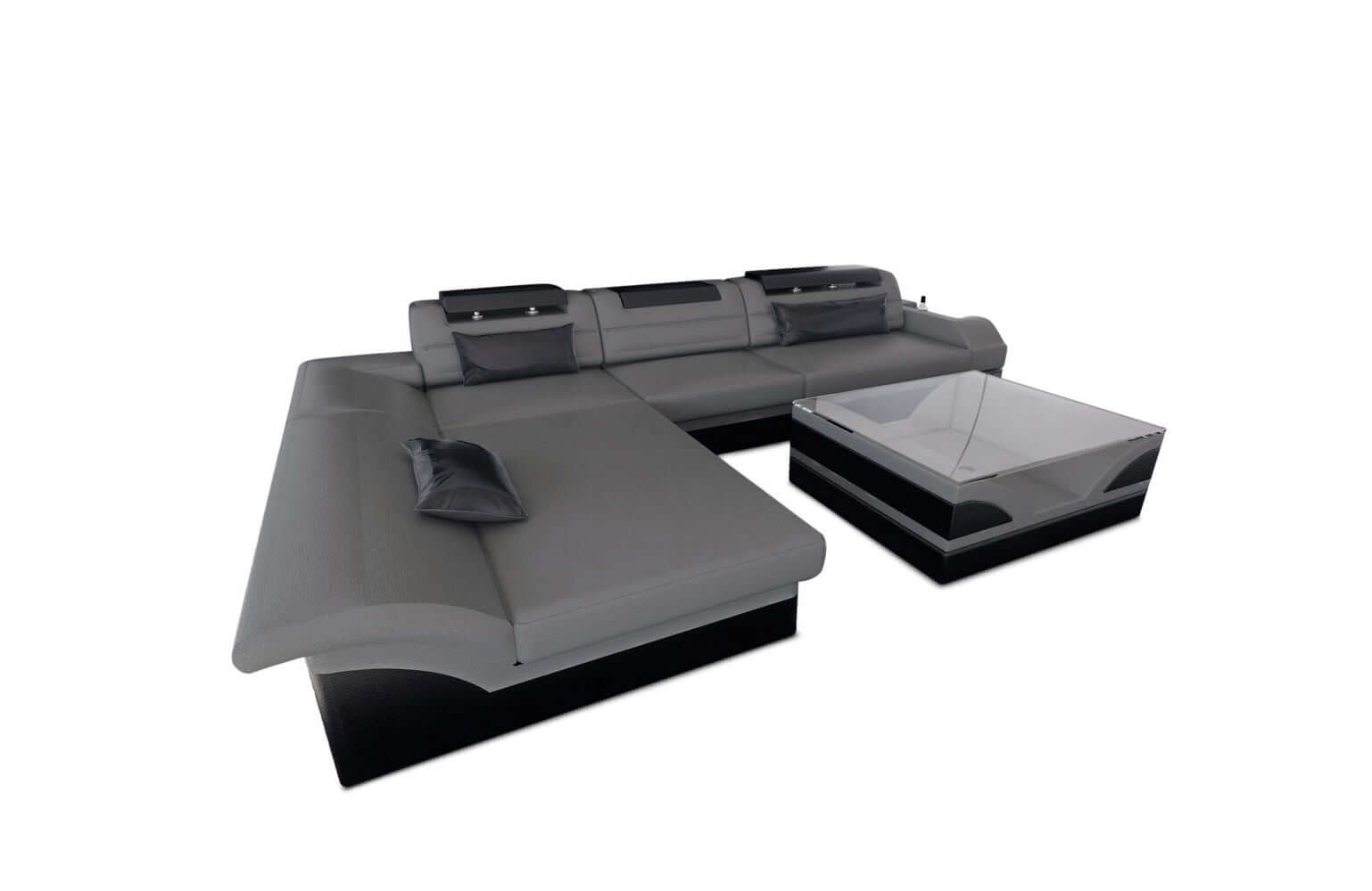 Mini Couch Monza Eleganz L-Form in Leder Grau-Schwarz
