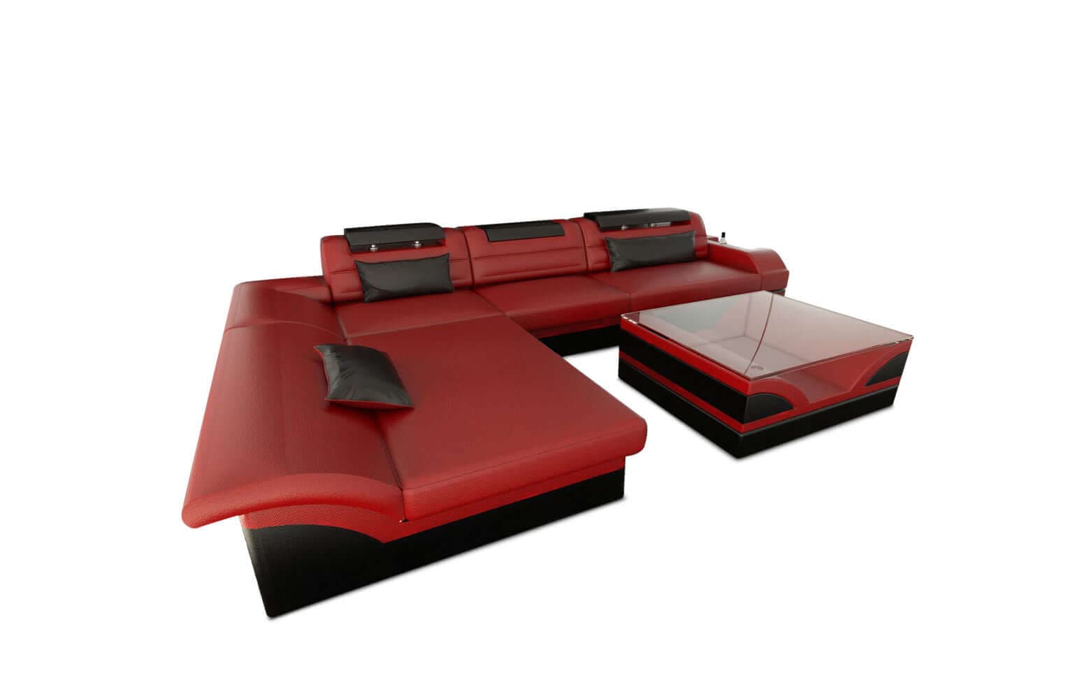 Mini Couch Monza Eleganz L-Form in Leder Rot-Schwarz