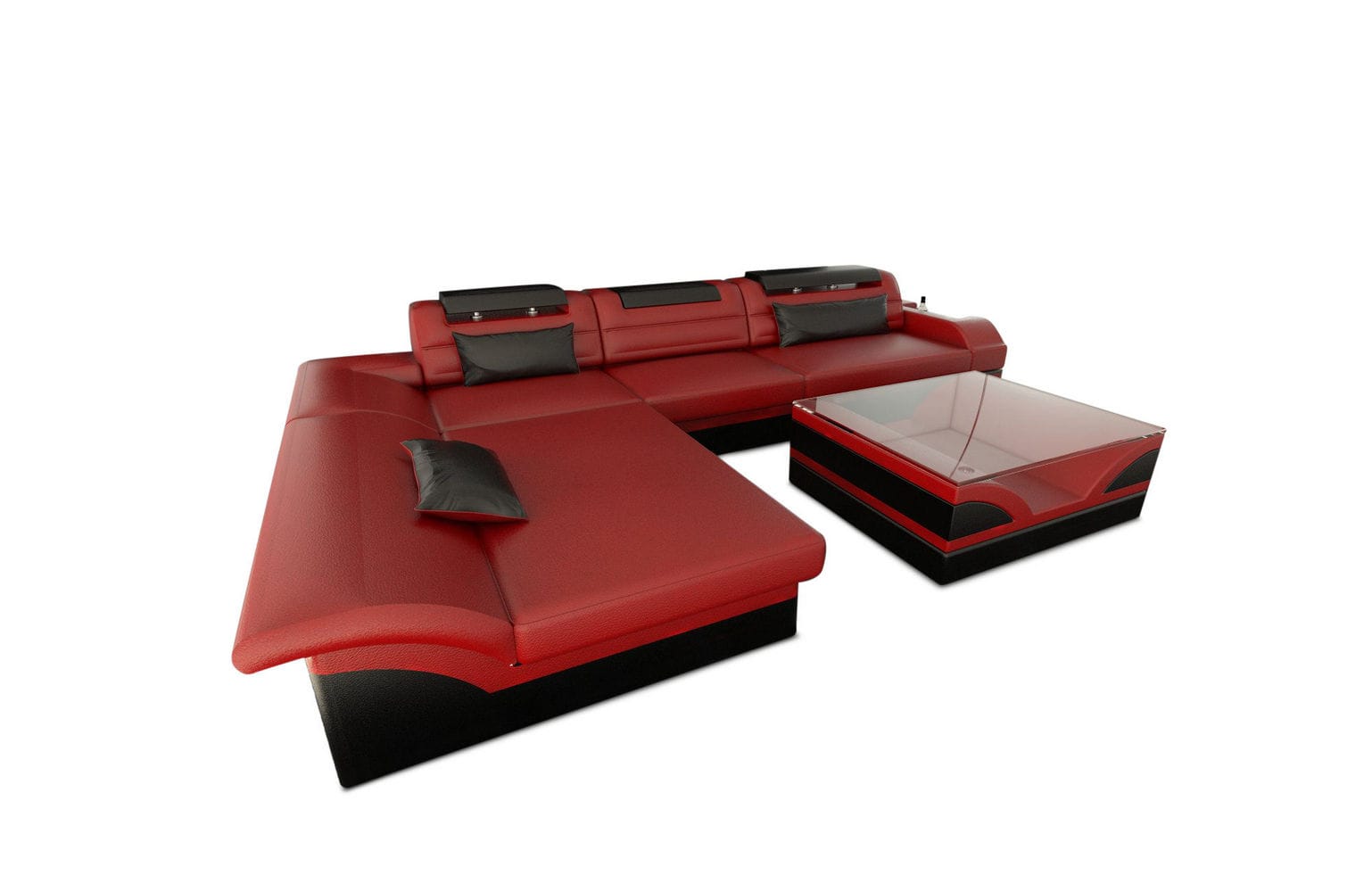 Designer Ledersofa Monza L-Form rot-schwarz