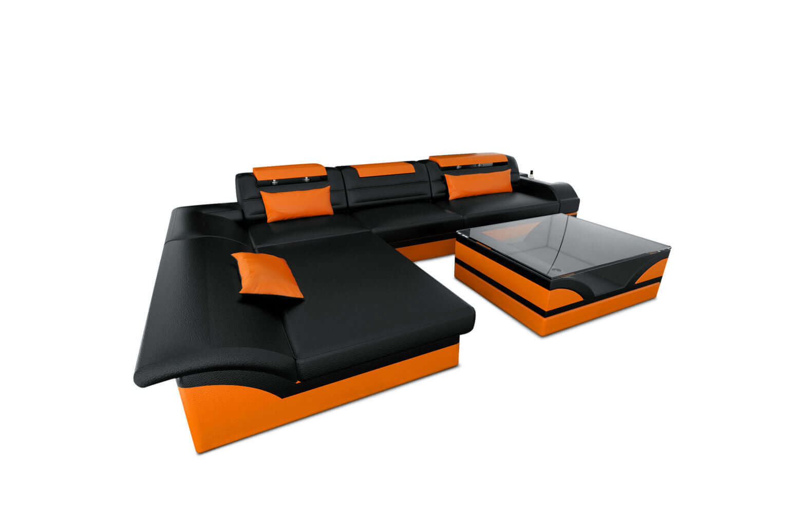 Mini Couch Monza Eleganz L-Form in Leder Schwarz-Orange
