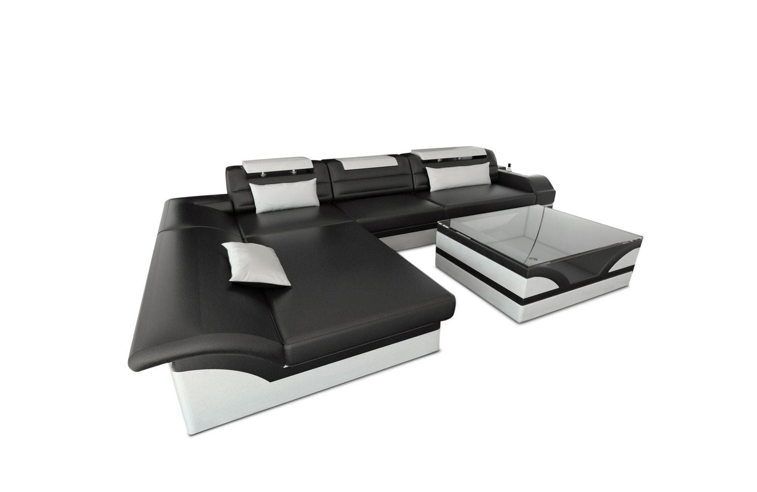 Designer Ledersofa Monza L-Form schwarz-weiß