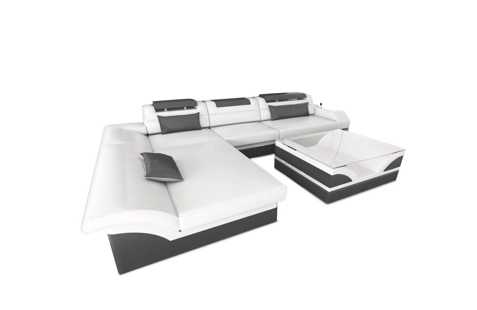 Couch Monza L Form in Leder weiß-grau