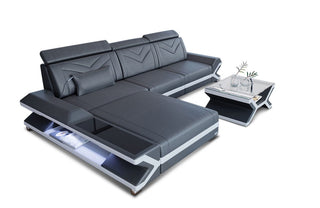 Ecksofa Napoli aus Leder – Komfort & Stil in Kunstleder und der Farbe Grau und Weiß - Ausrichtung links