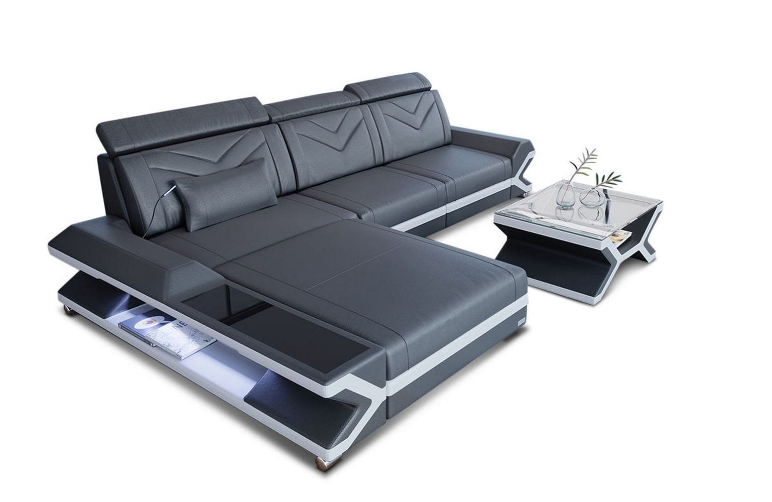 Ecksofa Napoli aus Leder – Komfort & Stil grau-weiß