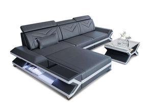 Mini Ecksofa Napoli aus Leder - Komfort & Stil in Kunstleder und der Farbe Grau und Weiß - Ausrichtung links