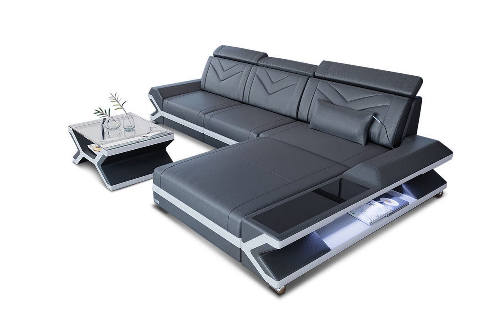Ecksofa Napoli aus Leder – Komfort & Stil grau-weiß