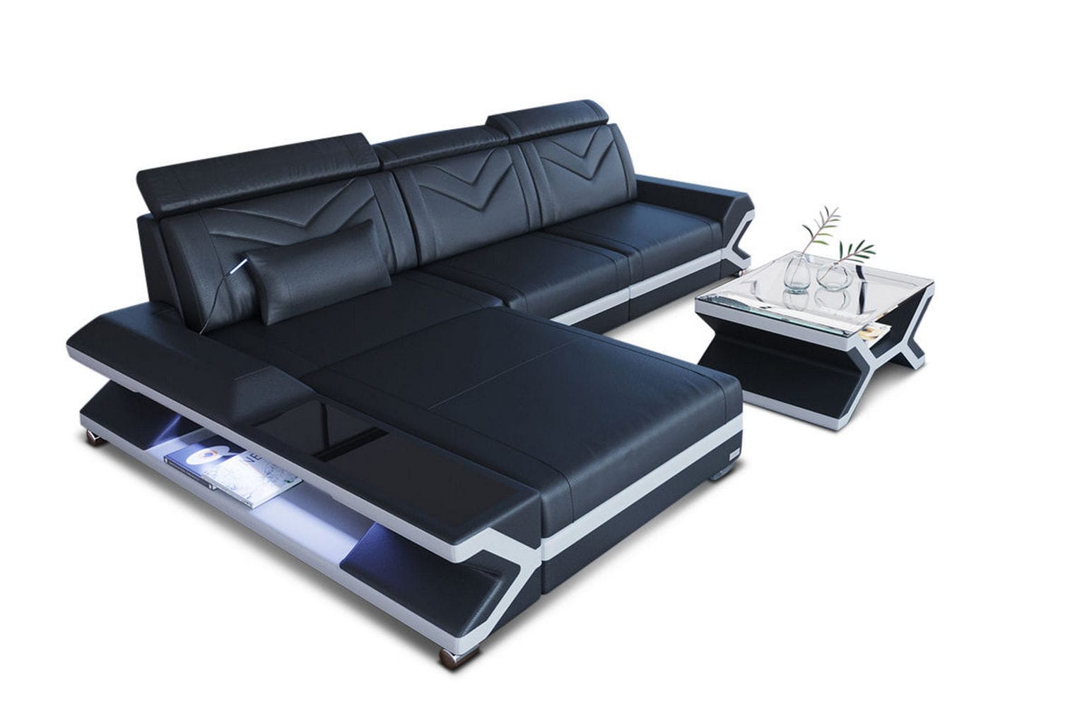 Ecksofa Napoli aus Leder – Komfort & Stil schwarz-weiß