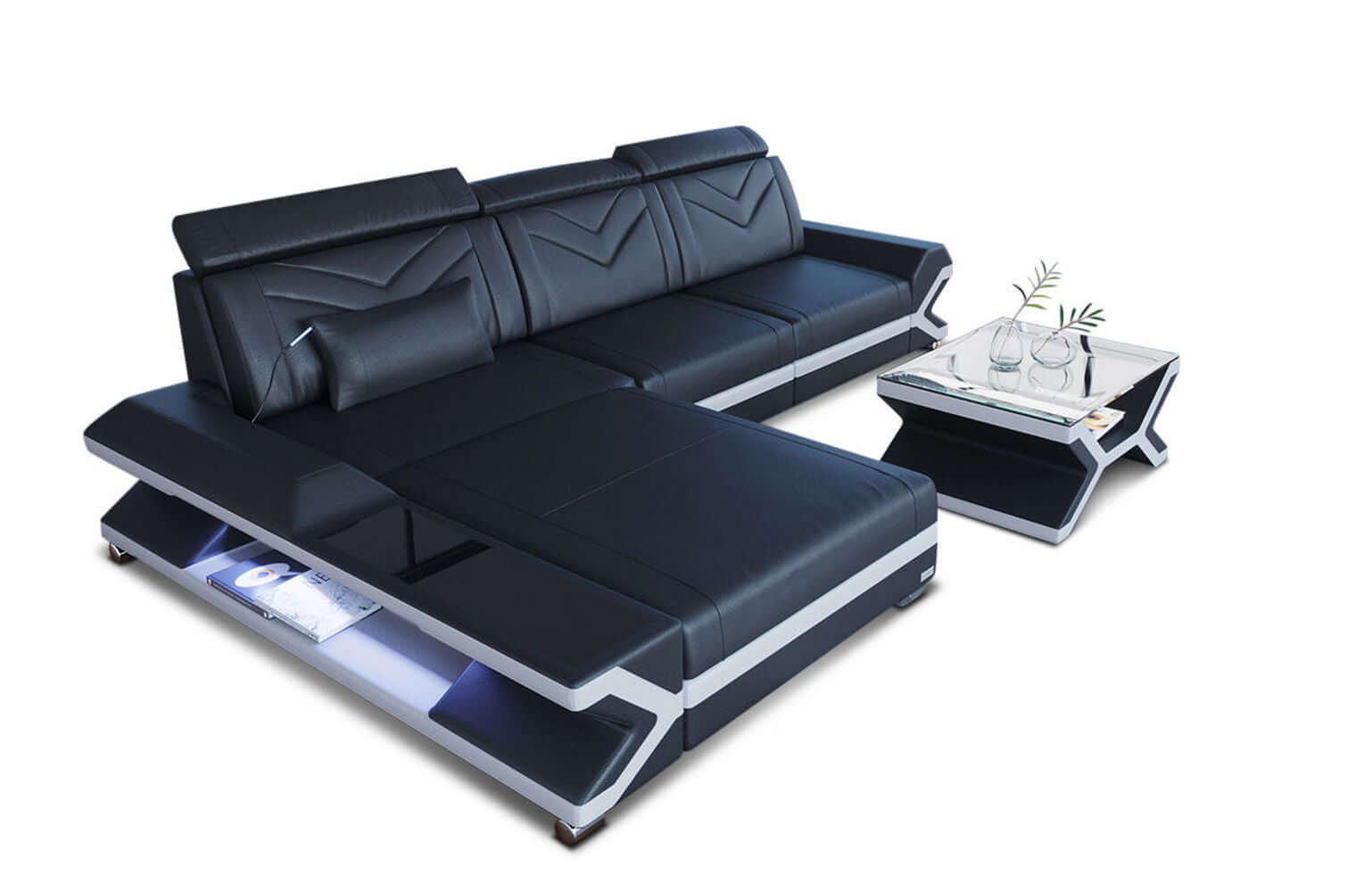 Mini Ecksofa Napoli aus Leder - Komfort & Stil Schwarz-Weiß