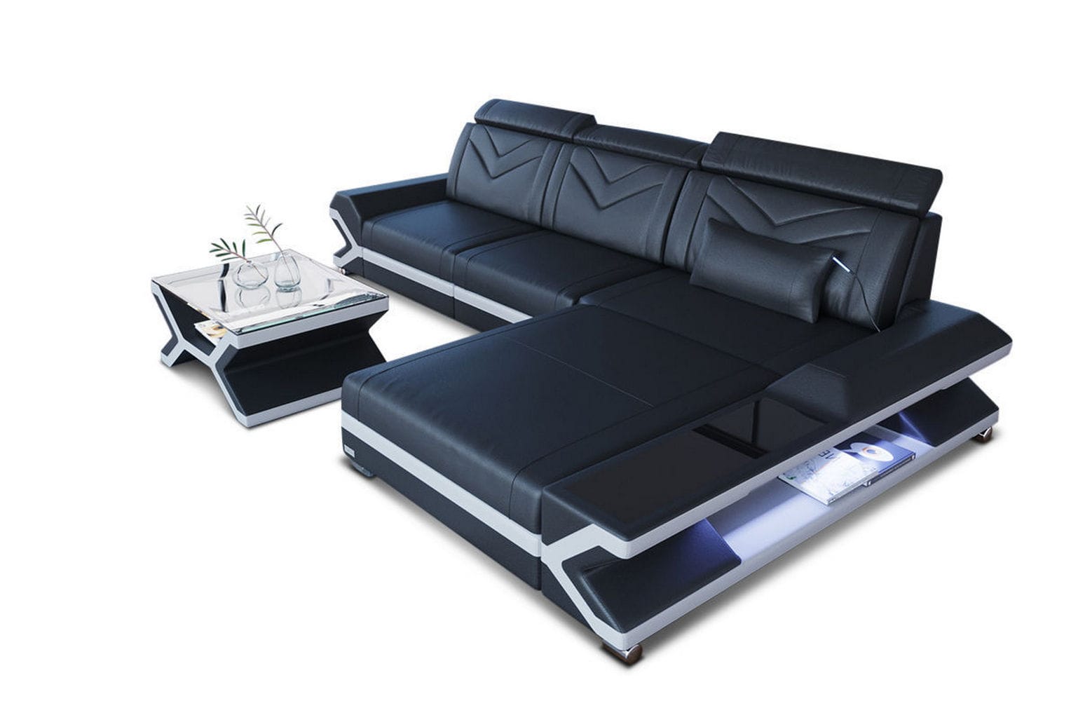 Ecksofa Napoli aus Leder – Komfort & Stil schwarz-weiß