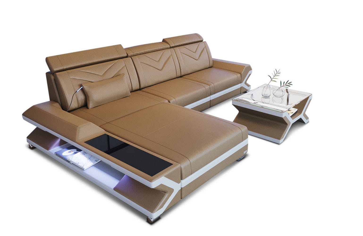 Ecksofa Napoli aus Leder – Komfort & Stil sandbeige-weiß