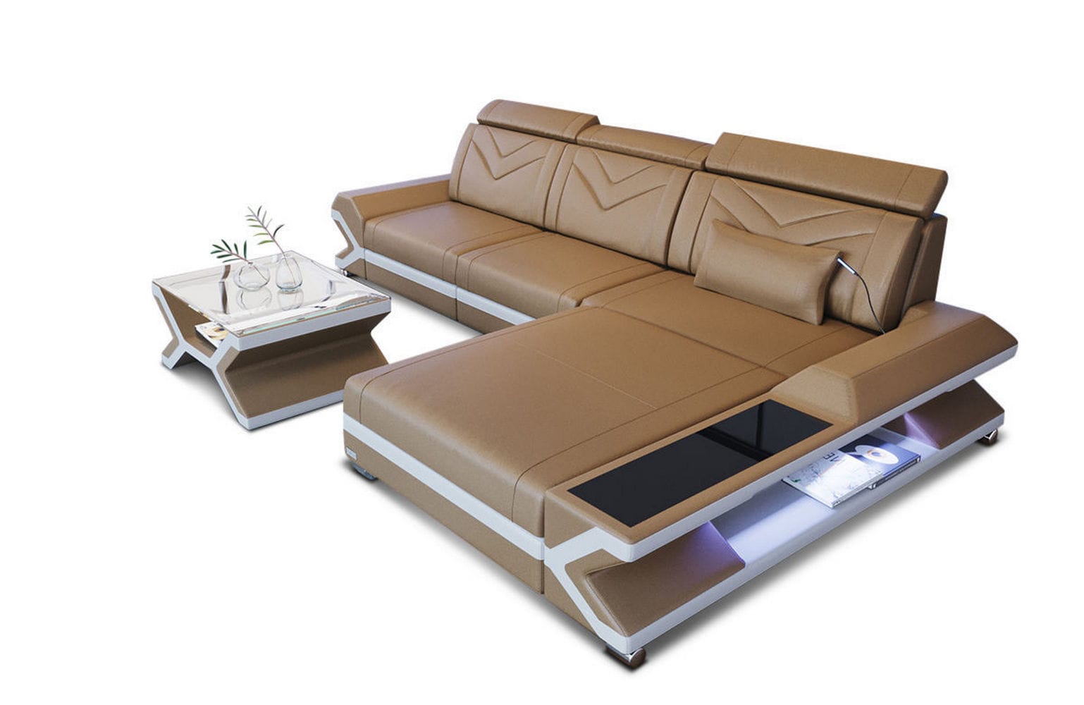 Ecksofa Napoli aus Leder – Komfort & Stil sandbeige-weiß