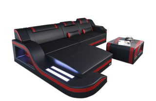 Design Ledersofa Palermo L-Form mit LED in Kunstleder und der Farbe Schwarz und Rot - Ausrichtung links