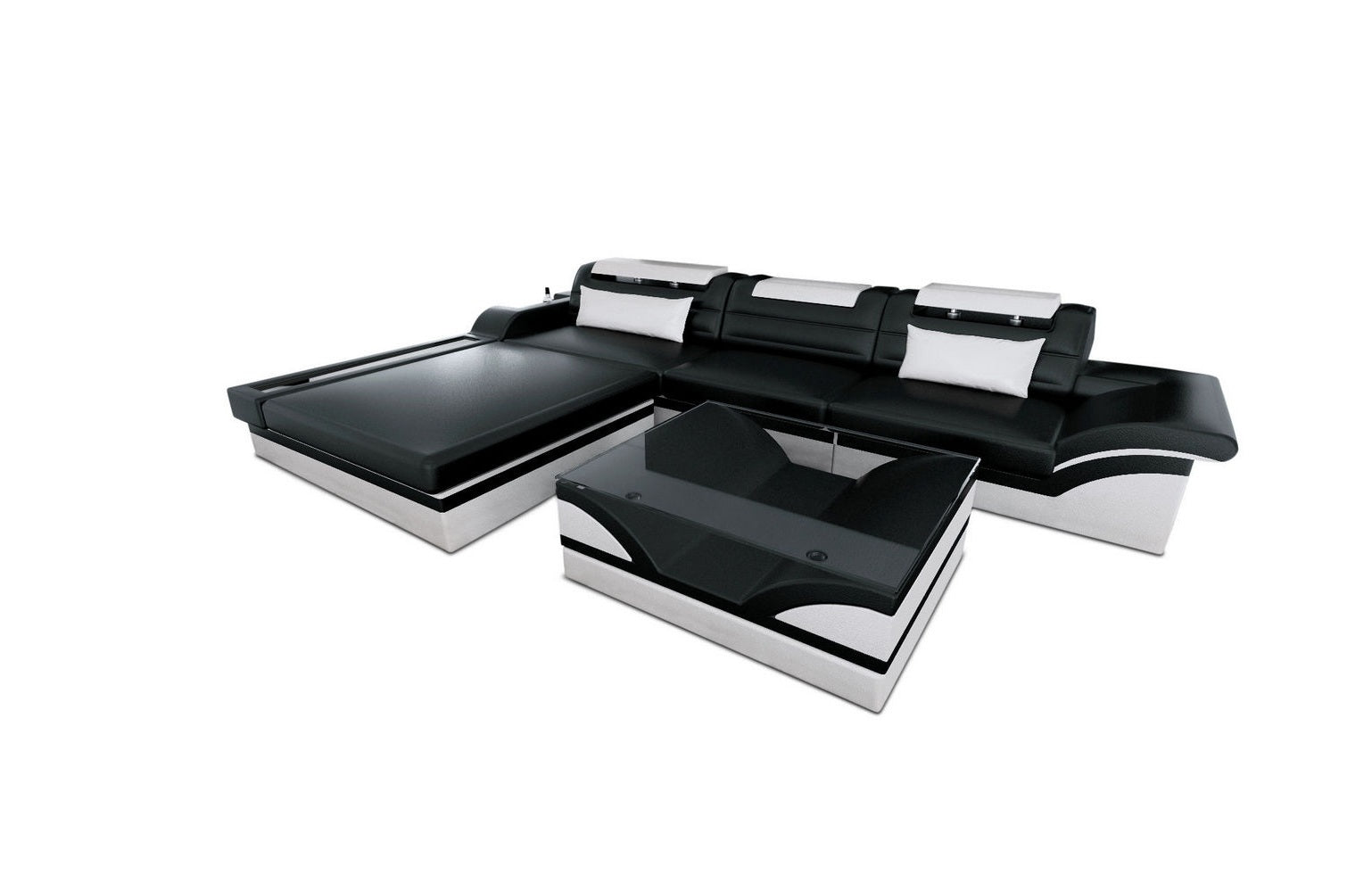 Mini Designer Ledersofa Parma L-Form Schwarz-Weiß