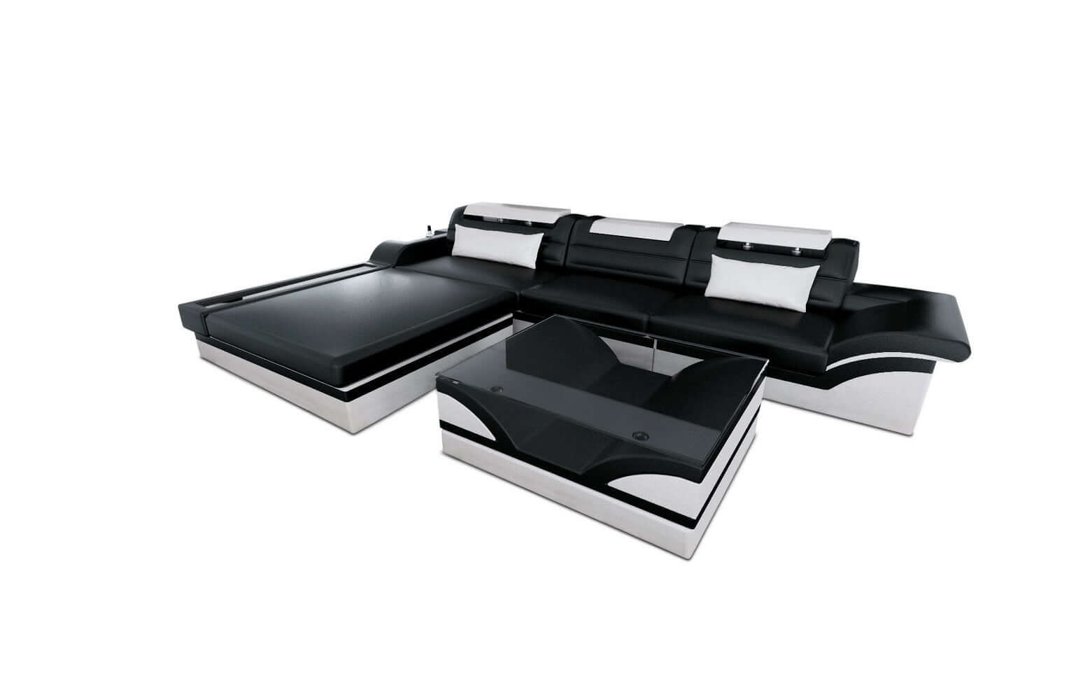 Mini Designer Ledersofa Parma L-Form Schwarz-Weiß