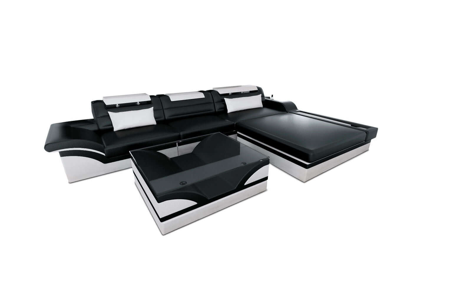 Mini Designer Ledersofa Parma L-Form Schwarz-Weiß