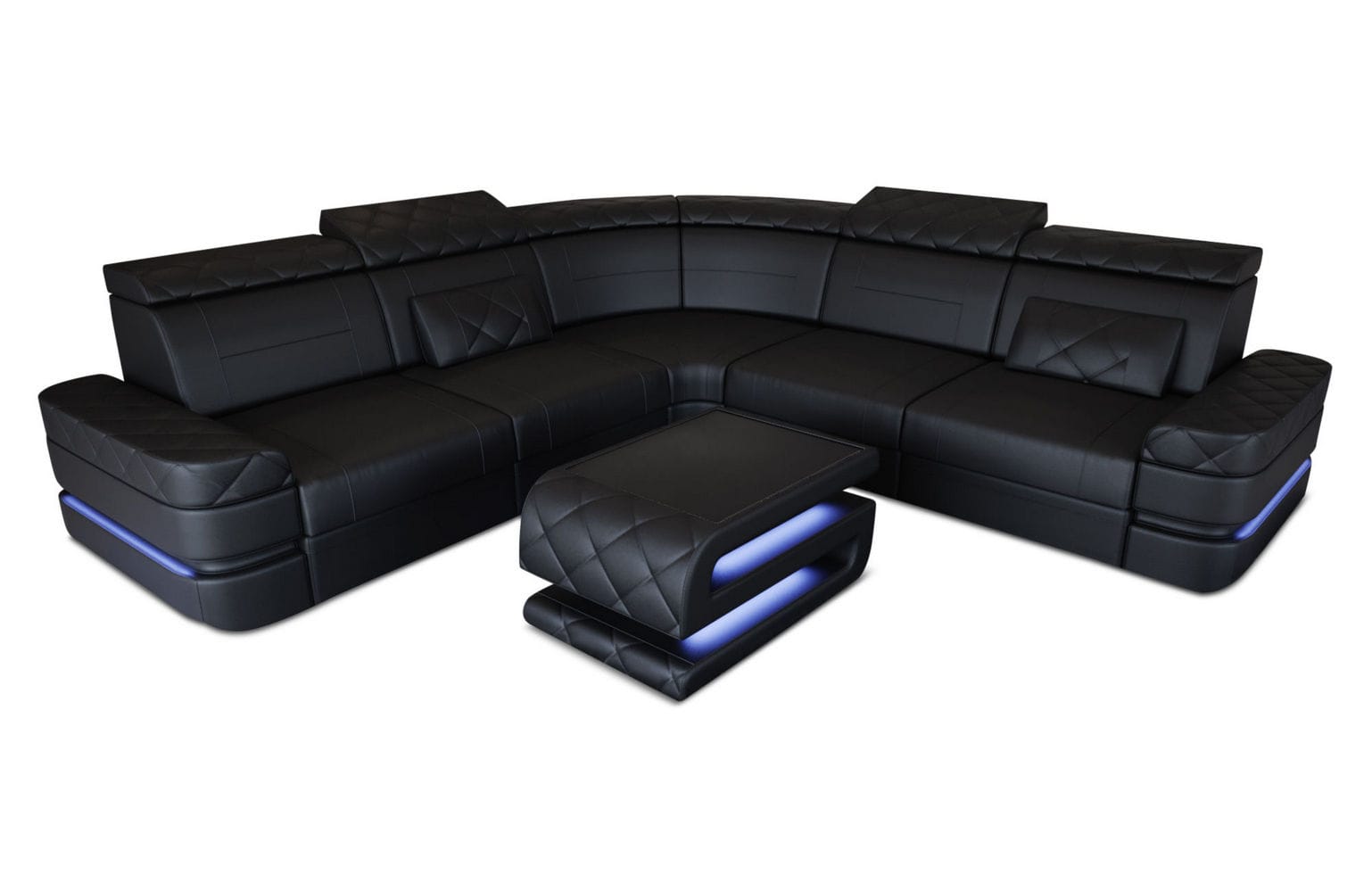 Leder Ecksofa Positano L Form mit LED Beleuchtung schwarz