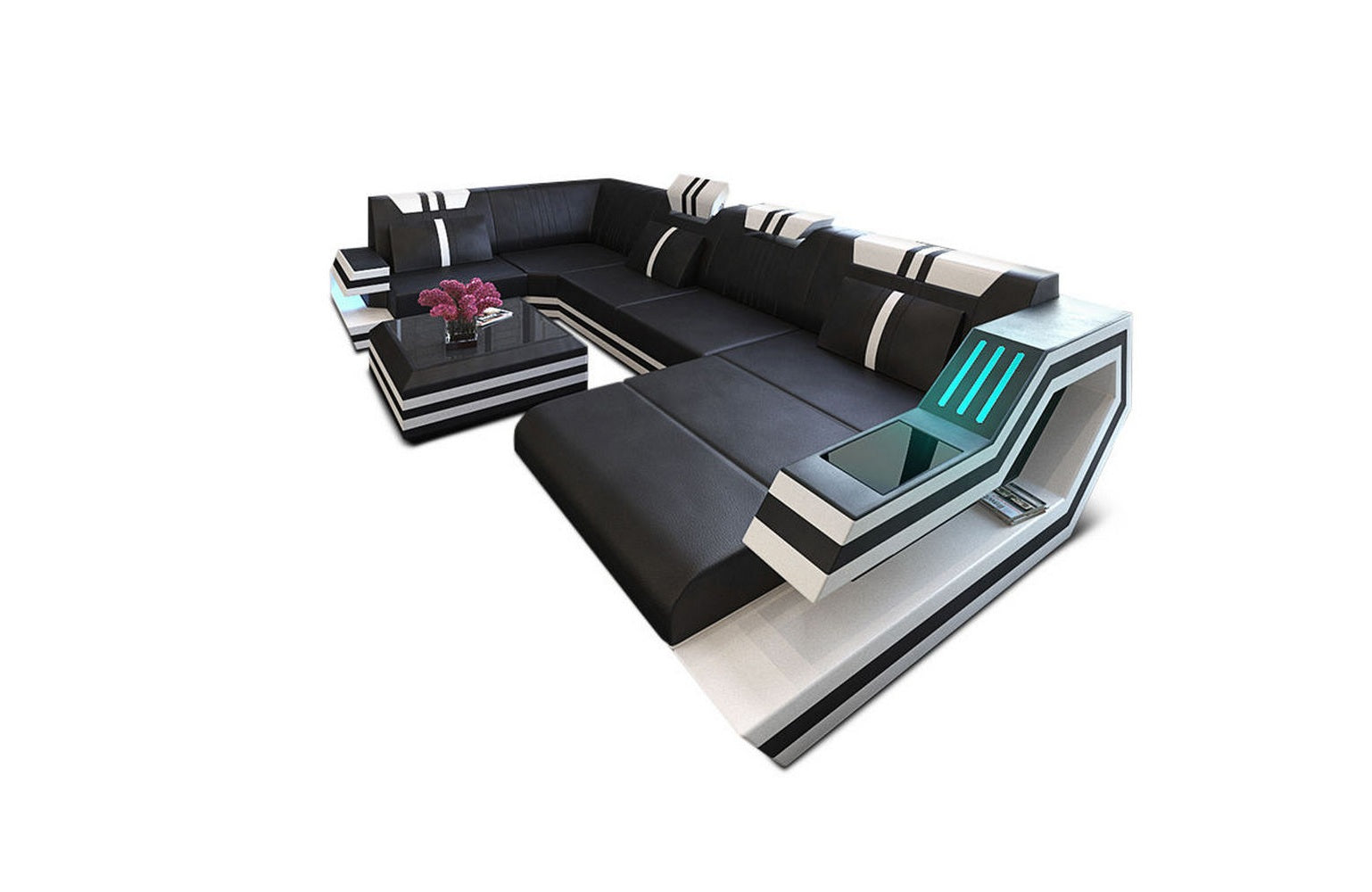 Ledersofa Wohnlandschaft Ravenna U-Form LED