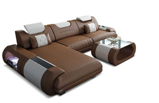 Ecksofa Rimini – Leder, Modern und Komfortabel in Kunstleder und der Farbe Dunkelbraun und Weiß - Ausrichtung links