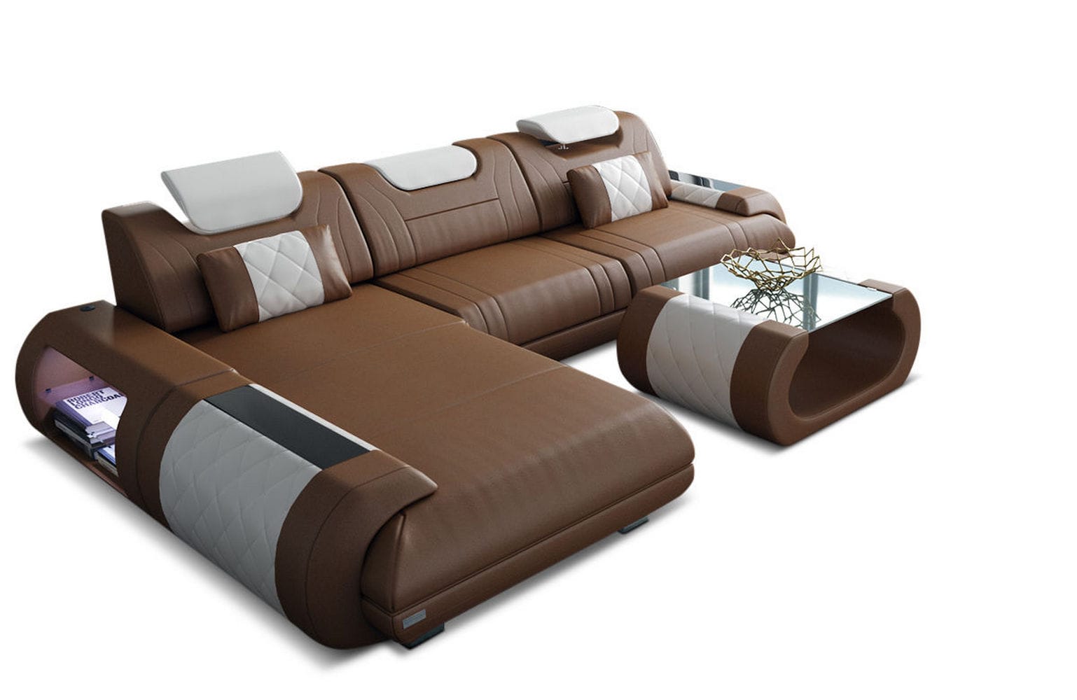 Ecksofa Rimini – Leder, Modern und Komfortabel dunkelbraun-weiß