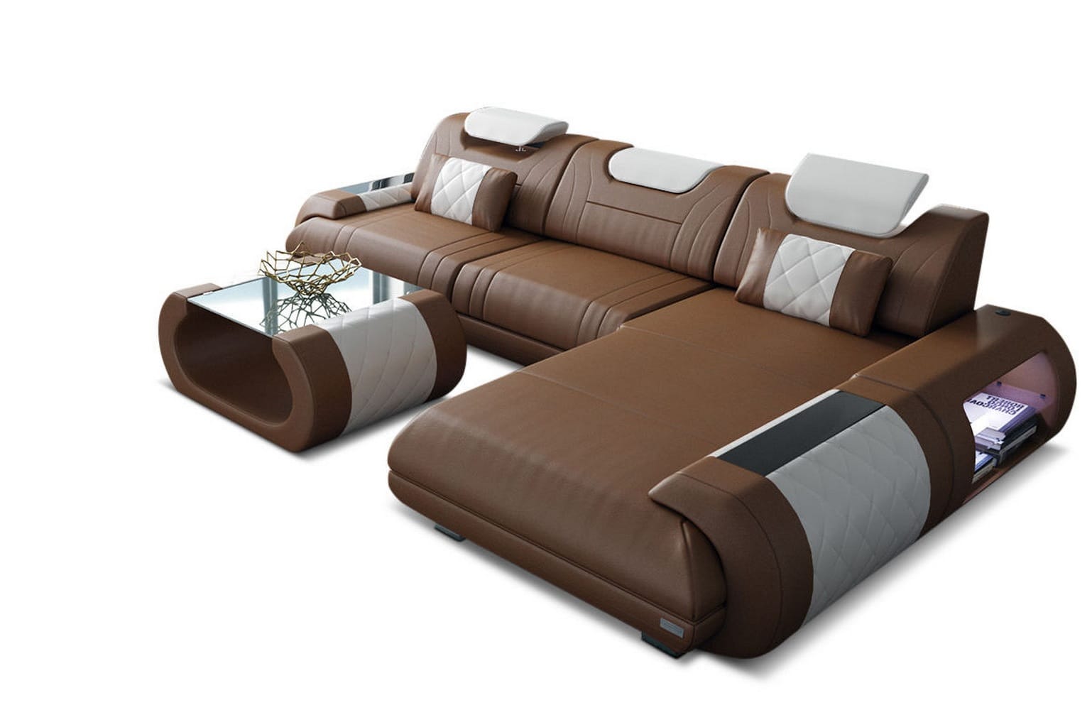Ecksofa Rimini – Leder, Modern und Komfortabel dunkelbraun-weiß
