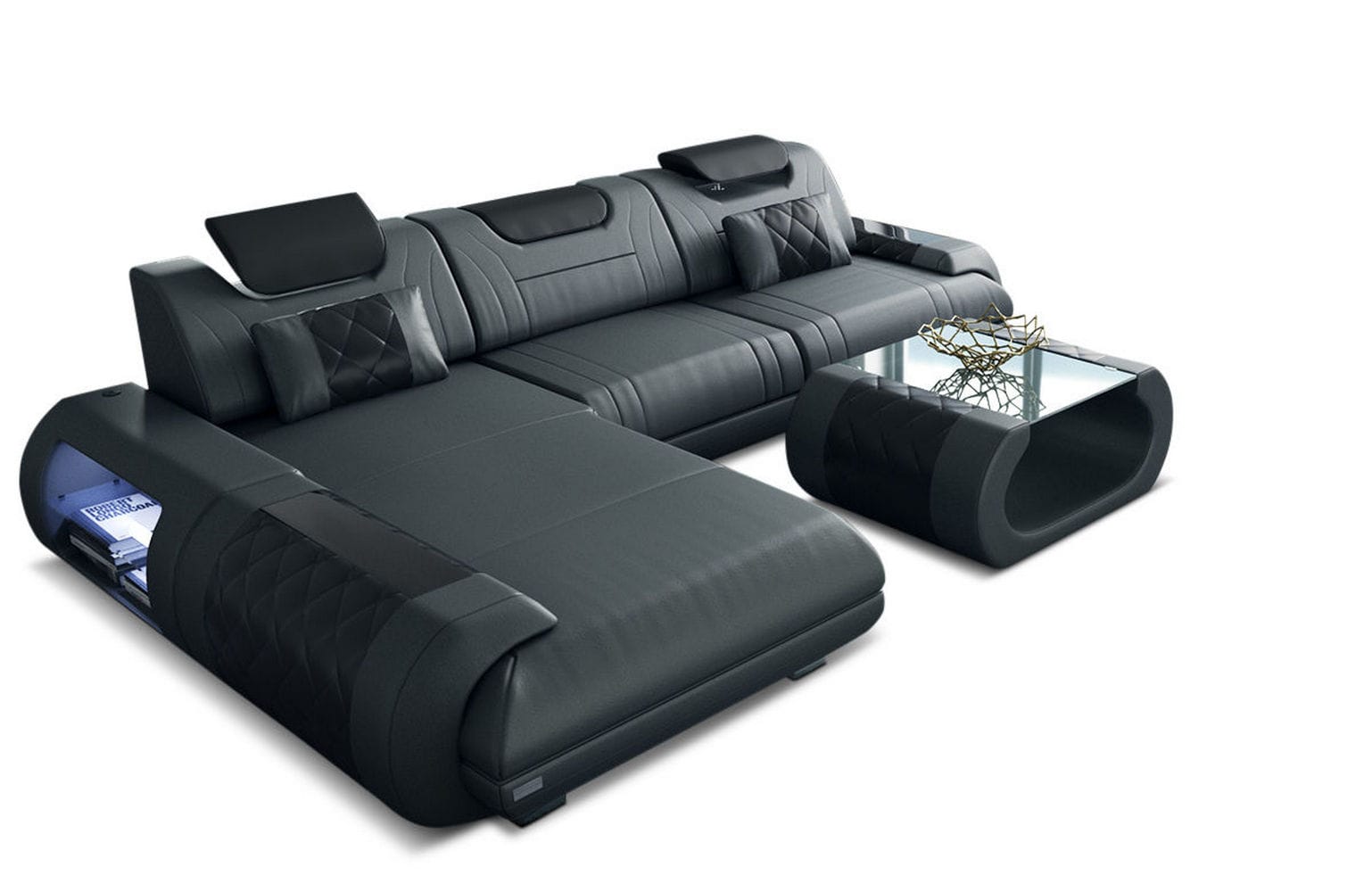 Ecksofa Rimini – Leder, Modern und Komfortabel grau-schwarz