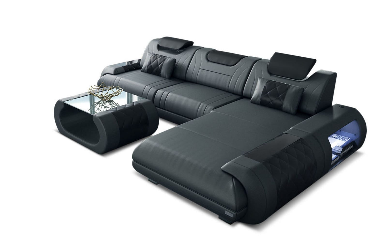 Ecksofa Rimini – Leder, Modern und Komfortabel grau-schwarz